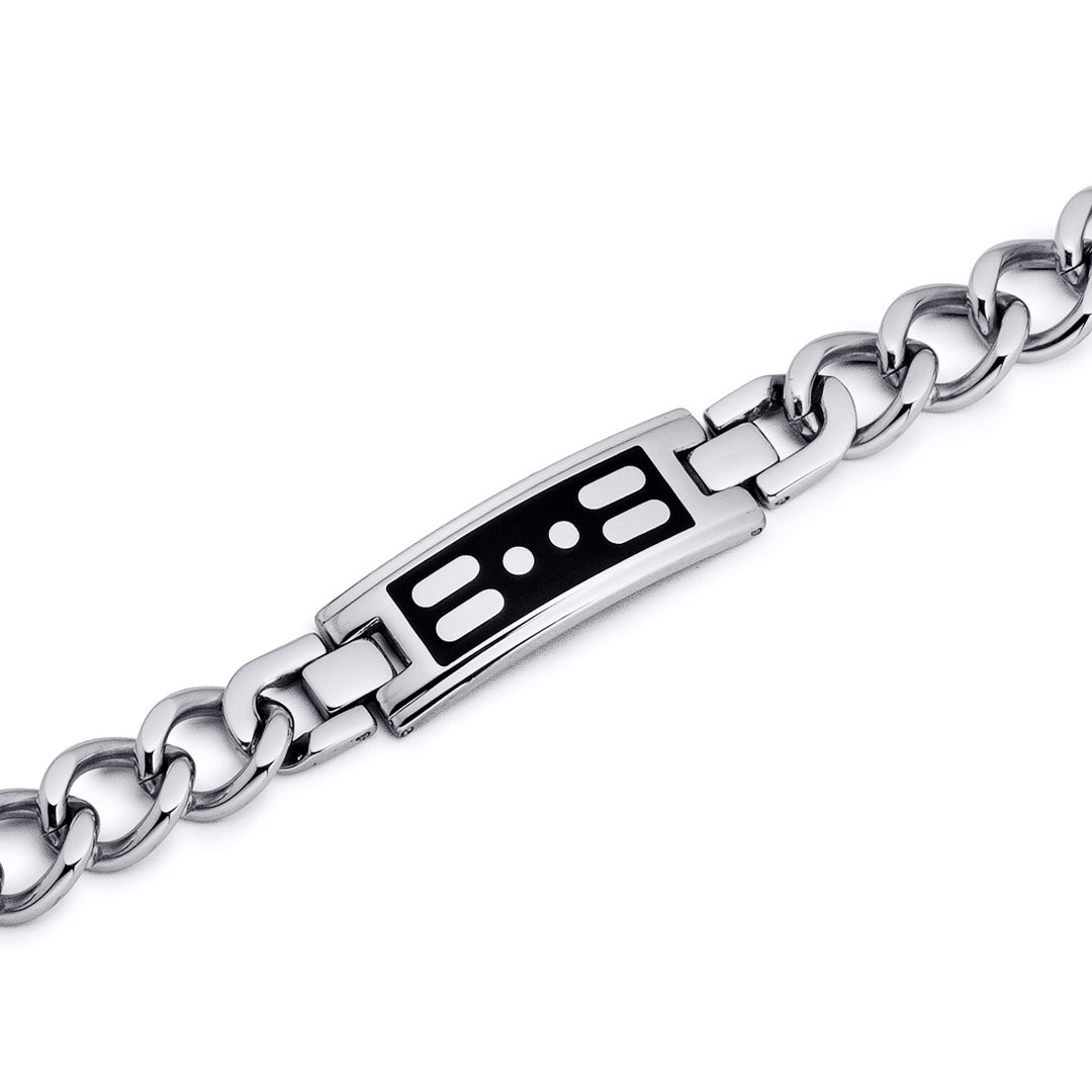 Hip Design Stainless Steel Black and White ID Chain Bracelet