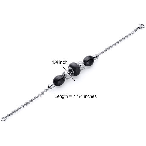 Black Roundel Link Bracelet in Stainless Steel 7.25 inch