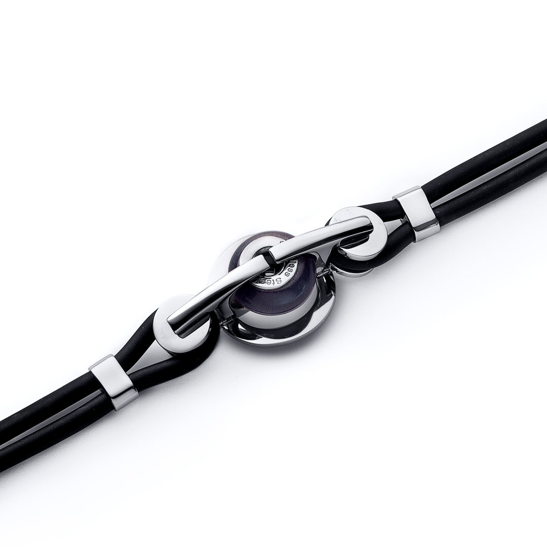 Black Roundel Link Bracelet in Stainless Steel 7.25 inch