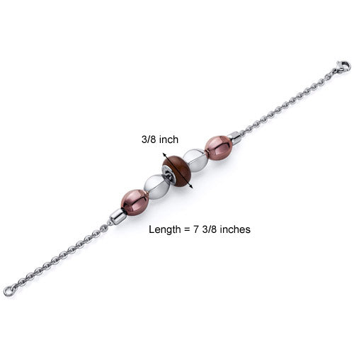 Stainless Steel Bracelet Tri-Color Charm, 7.25 Inch