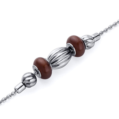 Stainless Steel Bracelet Brown Polished Charm Beads, 7.25 inches