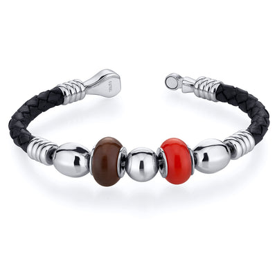 Red and Brown Roundel Bead woven Leather Bracelet