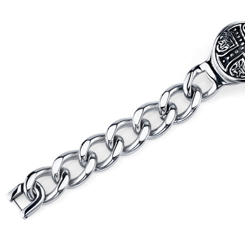 Stainless Steel Celtic Cross Curb Chain Link Bracelet for Men, 8.75 inches