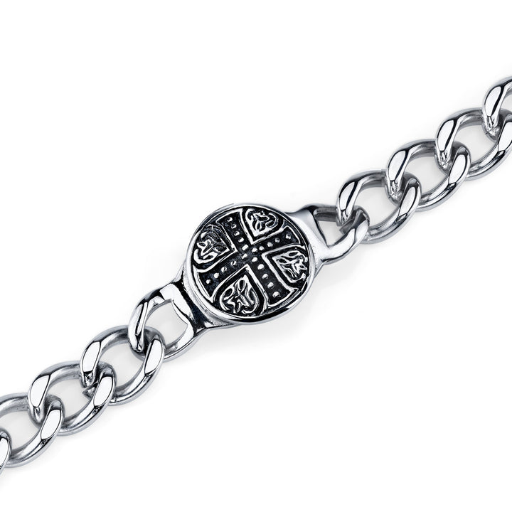 Stainless Steel Celtic Cross Curb Chain Link Bracelet for Men, 8.75 inches