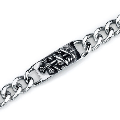 Stainless Steel Cross and Snake Curb Chain Bracelet