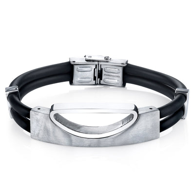 Mens Art Deco Stainless Steel and Black Silicon Bracelet