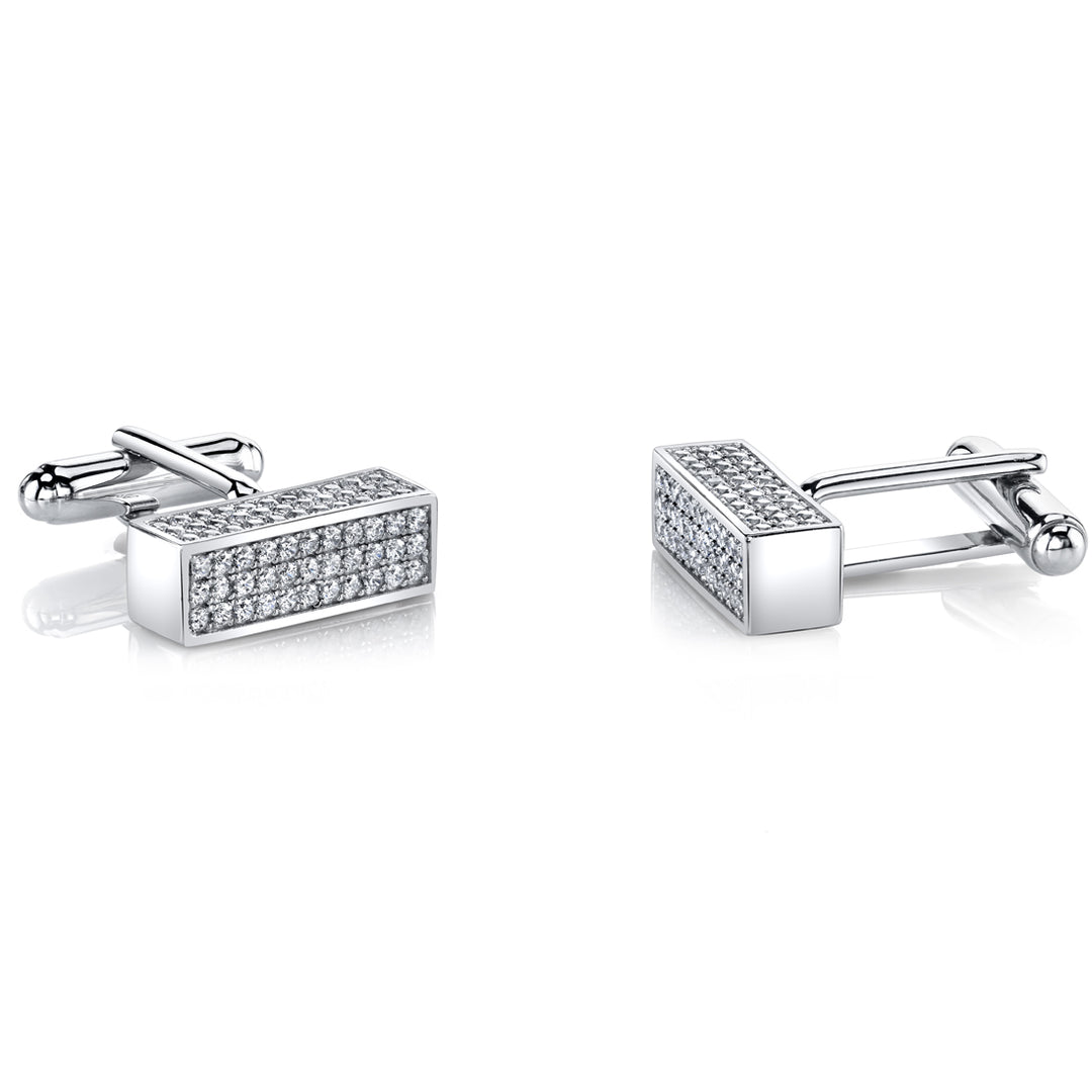 Sterling Silver Bar Cufflinks with Cubic Zirconia