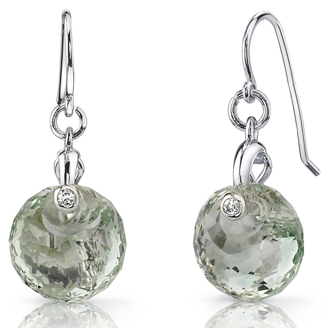 Spherical Cut 7 Carats Green Amethyst Fishhook Earrings Sterling Silver