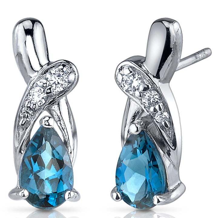 London Blue Topaz Earrings Sterling Silver 2 Carats Pear Shape CZ Accent