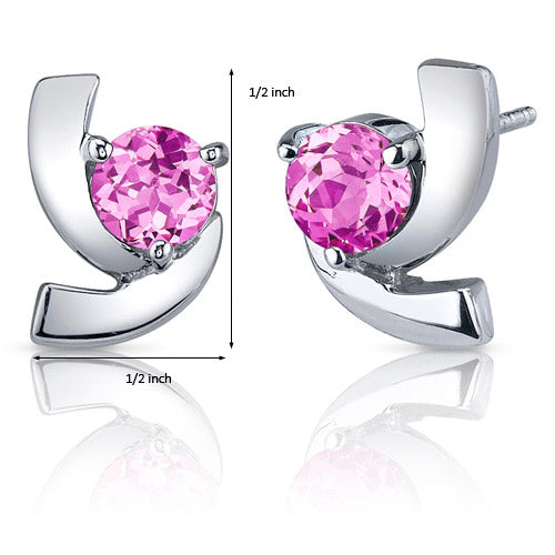 Created Pink Sapphire Earrings Sterling Silver Round Cut 2.50 Carats