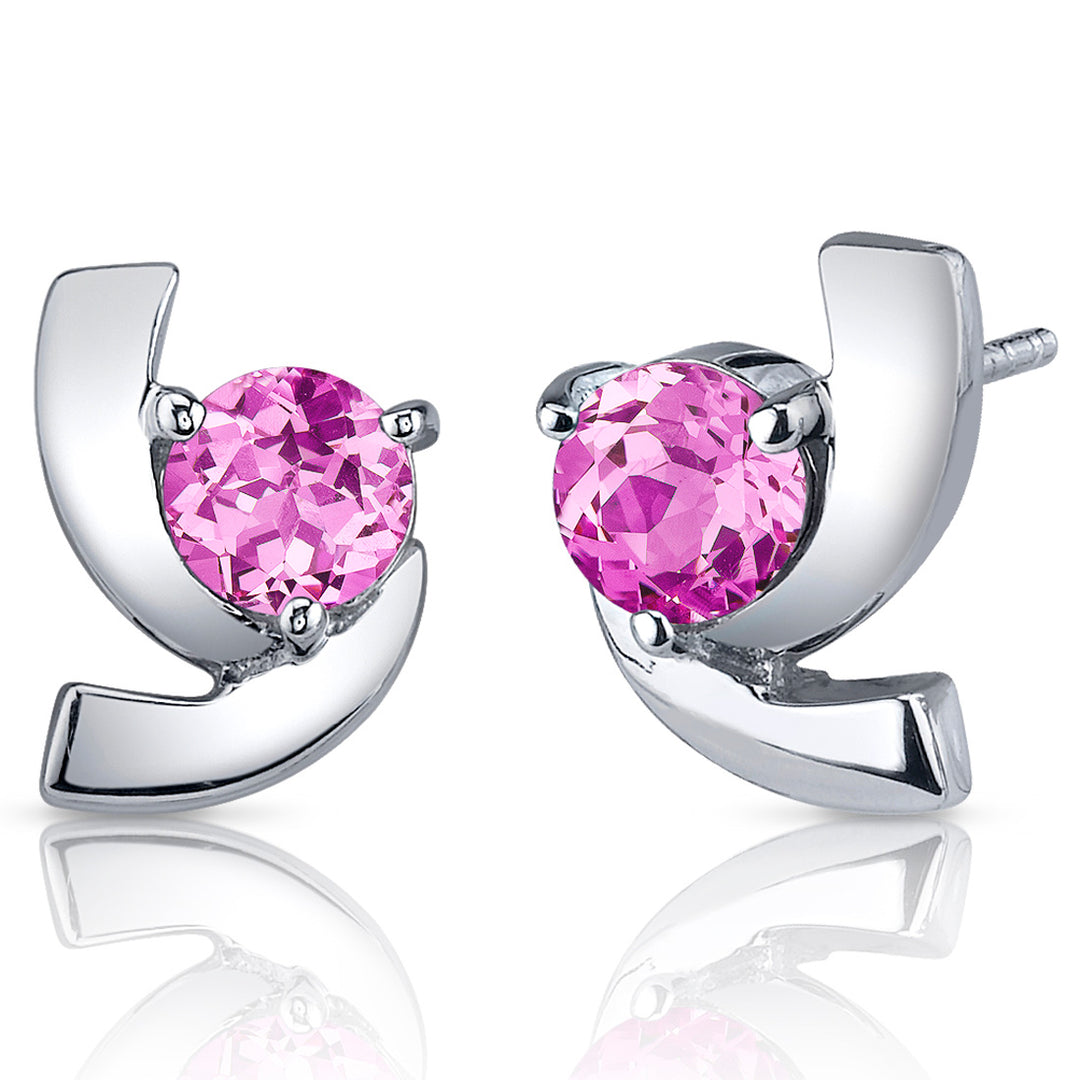 Created Pink Sapphire Earrings Sterling Silver Round Cut 2.50 Carats