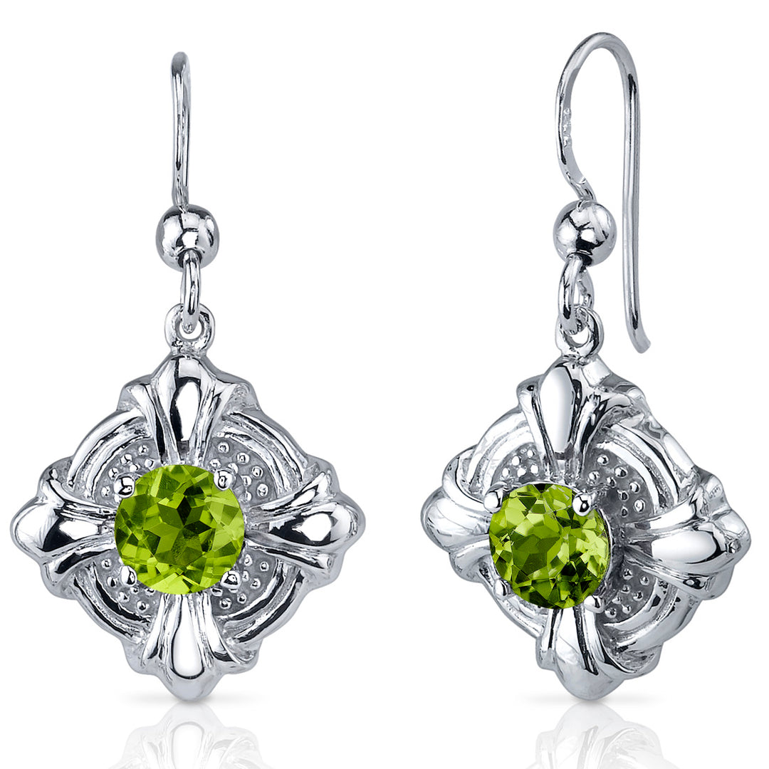 Peridot Dangle Earrings Sterling Silver Victorian Style 2 Carats