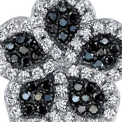 Flower Design Black and White CZ Sterling Silver Dangle Earrings