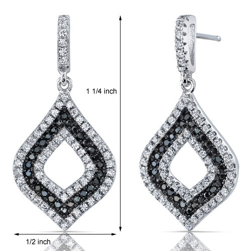 Black and White CZ Sterling Silver Dangle Earrings