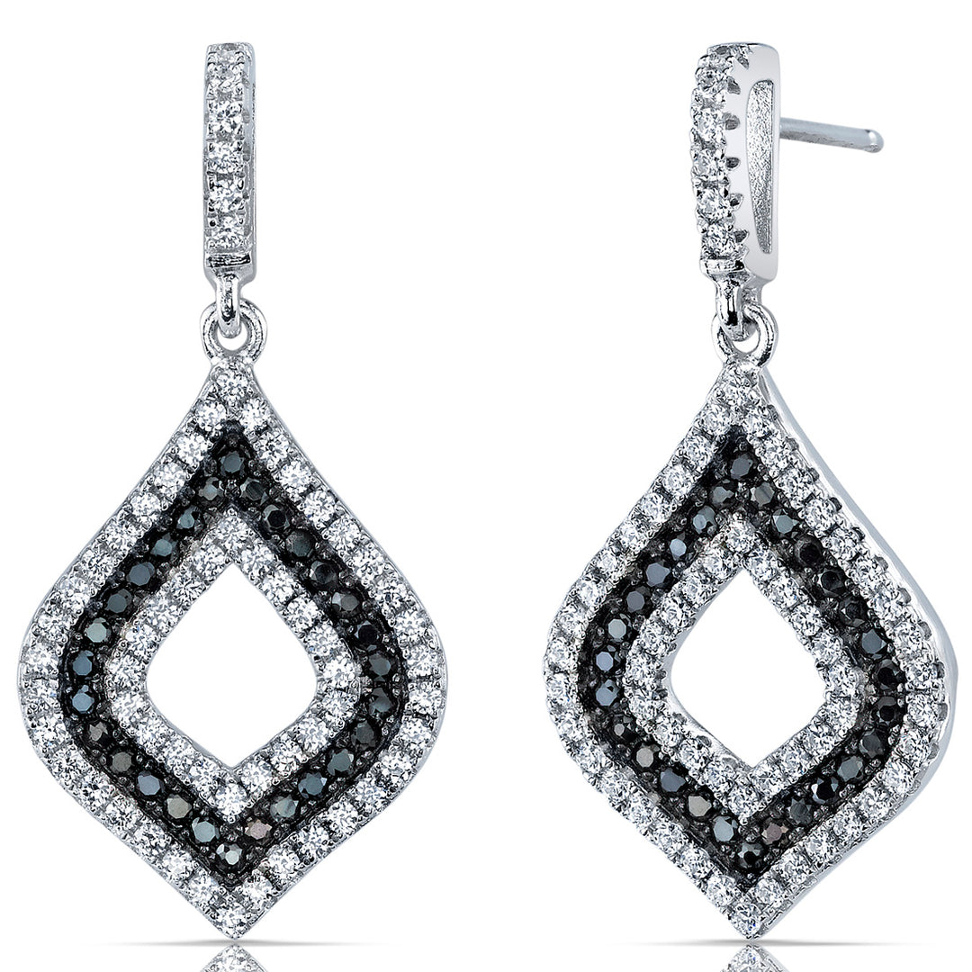 Black and White CZ Sterling Silver Dangle Earrings