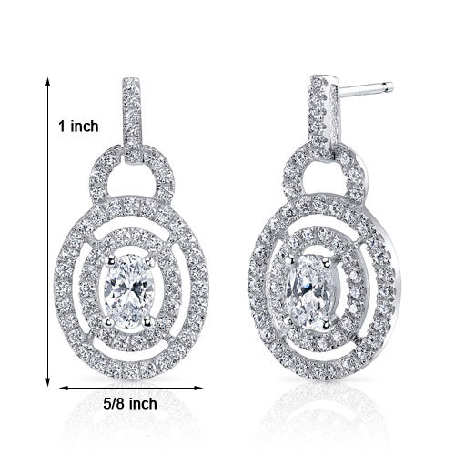 Sterling Silver Double Halo Style Oval Cut 2.17 Carats Cubic Zirconia Earrings