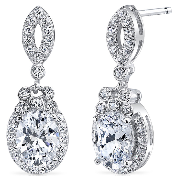 Sterling Silver Pave Set Oval Cut 2.11 Carats Cubic Zirconia Earrings