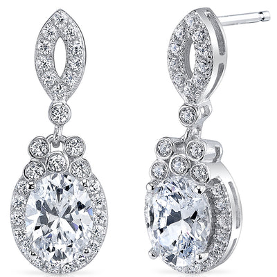 Sterling Silver Pave Set Oval Cut 2.11 Carats Cubic Zirconia Earrings