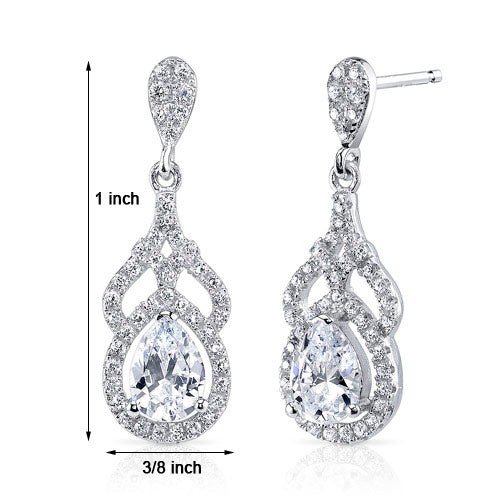 Sterling Silver Halo Style Pear Cut 2.16 Carats Cubic Zirconia Earrings