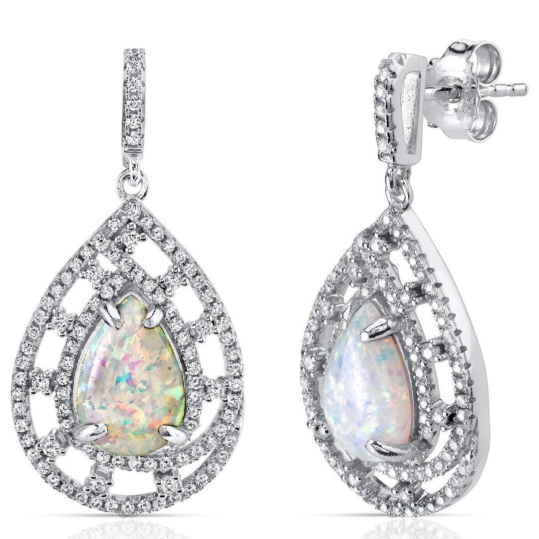 Opal Earrings Sterling Silver Pear Shape 2.50 Carats