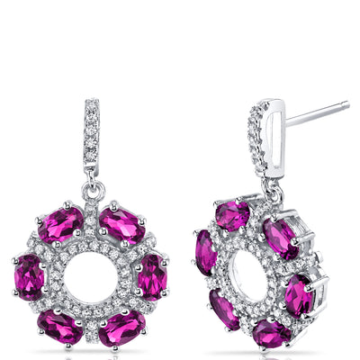 Created Ruby Dahlia Drop Earrings Sterling Silver 3 Carats