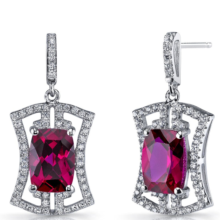 Ruby Drop Earrings Sterling Silver Cushion Cut 6.5 Carats