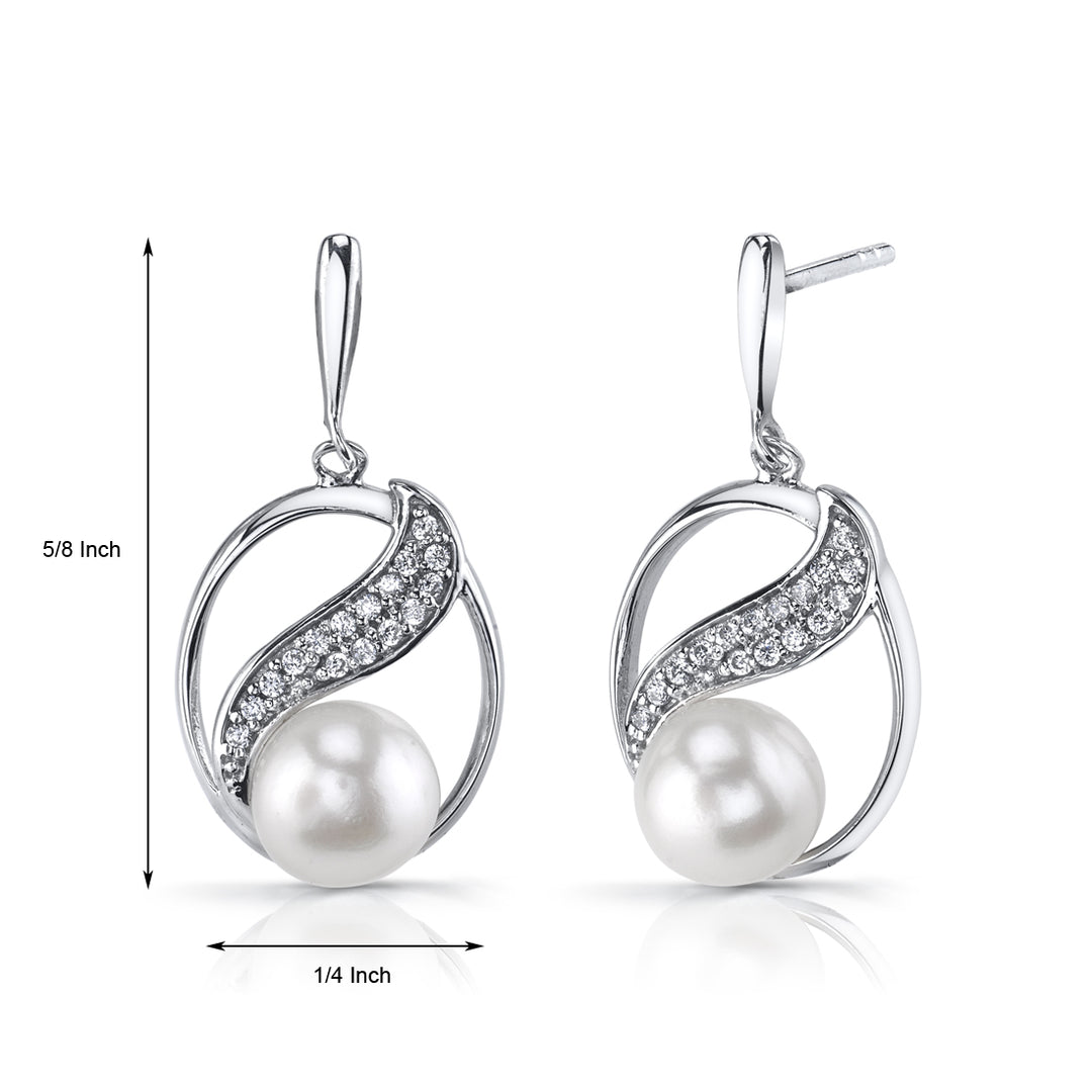 7.0mm Freshwater Cultured White Pearl Artemis Sterling Silver Earrings