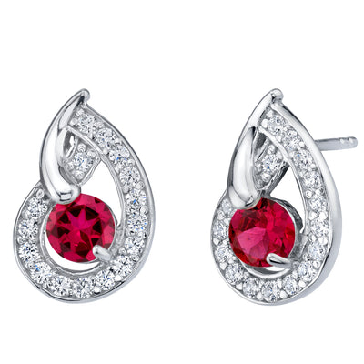 Created Ruby Sterling Silver Nautilus Stud Earrings 1.25 Carats total