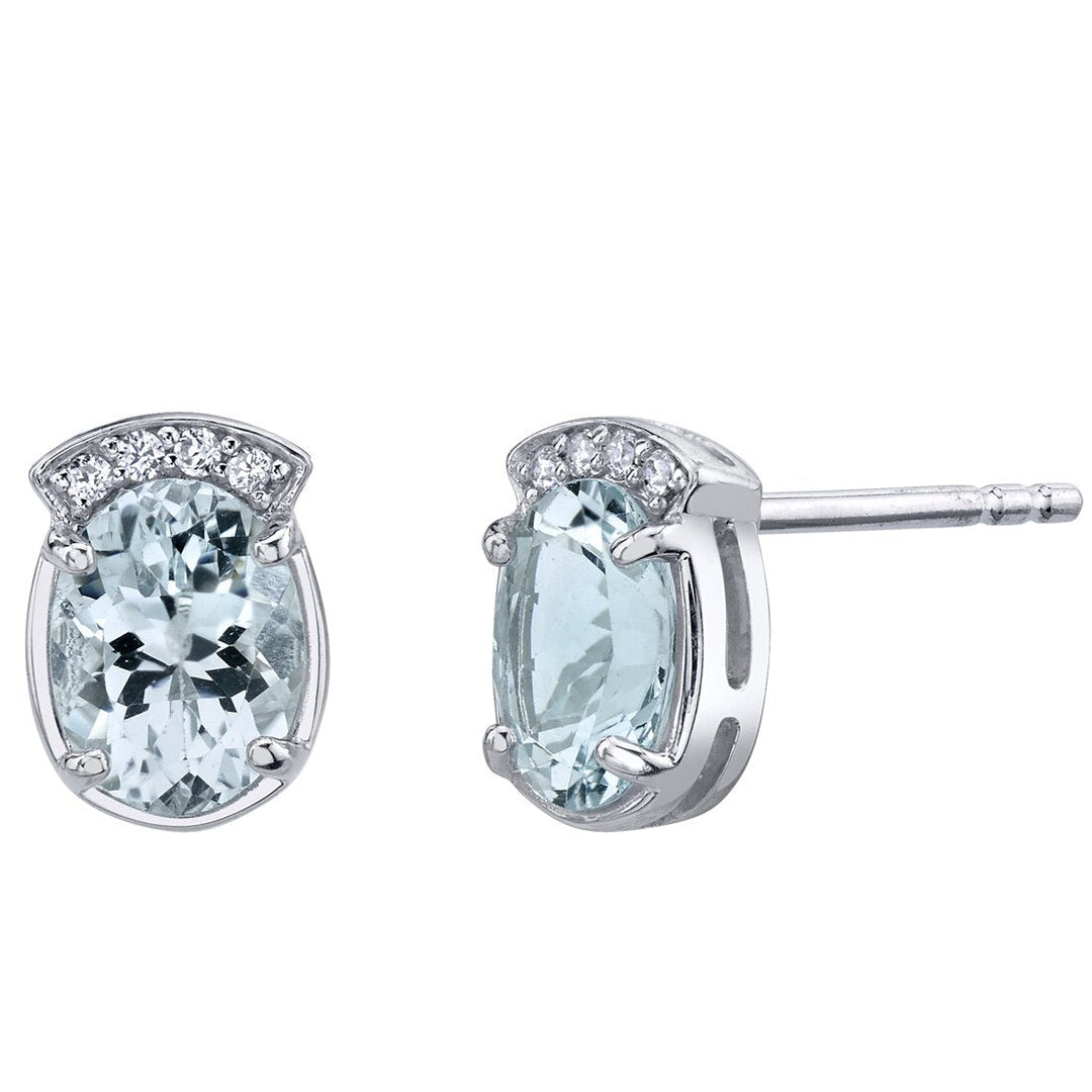 Aquamarine Stud Earrings Sterling Silver Oval Shape 2 Carats Total