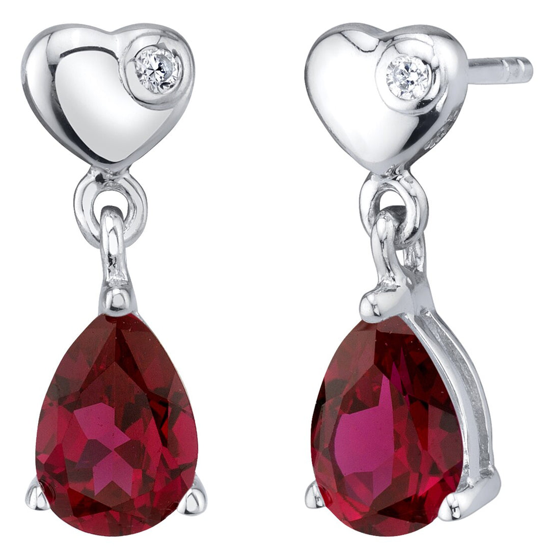 Ruby Dangle Drop Earrings Sterling Silver Pear Shape 1.75 Carats