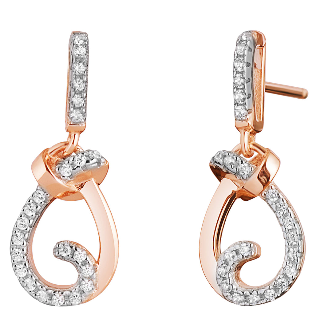Rose-Tone Sterling Silver Knot Design Dangle Drop Earrings