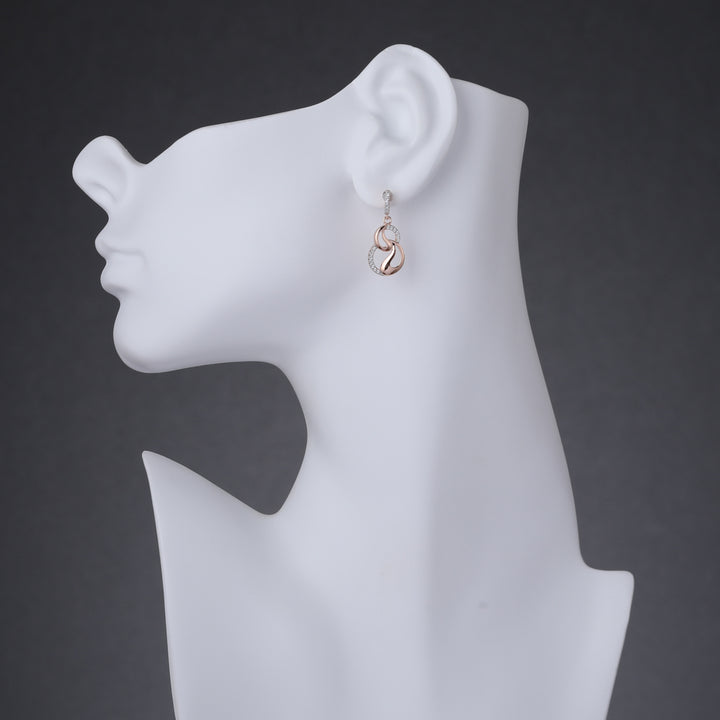Rose Gold-tone Sterling Silver Earrings Cubic Zirconia Swirl Drop
