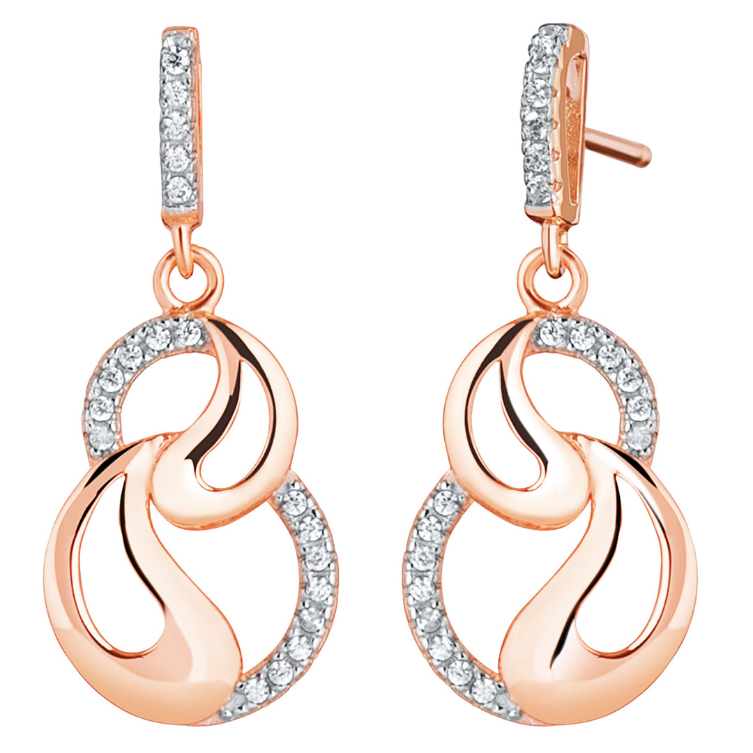 Rose Gold-tone Sterling Silver Earrings Cubic Zirconia Swirl Drop