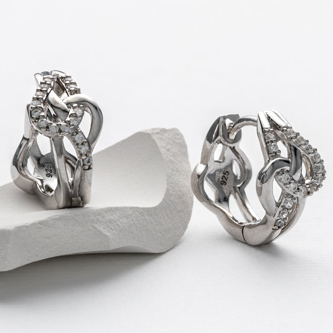 Sterling Silver Knotted Swirl Huggie Hoop Earrings for Women