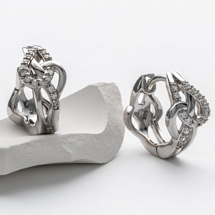 Sterling Silver Knotted Swirl Huggie Hoop Earrings for Women