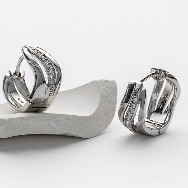 Sterling Silver Delicate Waves Huggie Huggie Hoop Earrings for Women