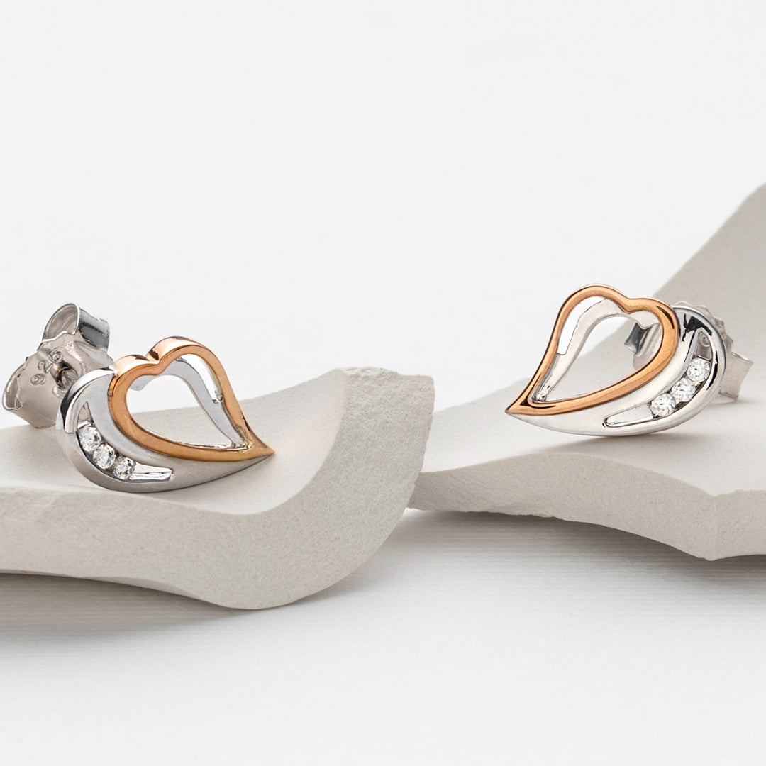 Two-Tone Sterling Silver Hearts Soiree Earrings for Women