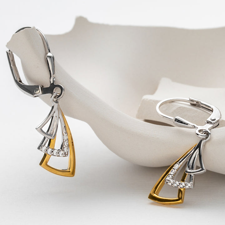 Two-Tone Sterling Silver Fluttering Petals Dangle Earrings for Women