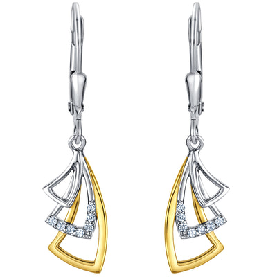 Two-Tone Sterling Silver Fluttering Petals Dangle Earrings for Women