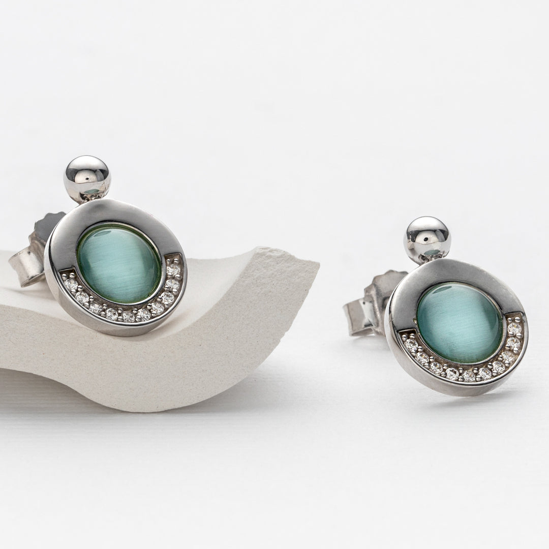 Sterling Silver Cat's Eye Talisman Charm Earrings for Women