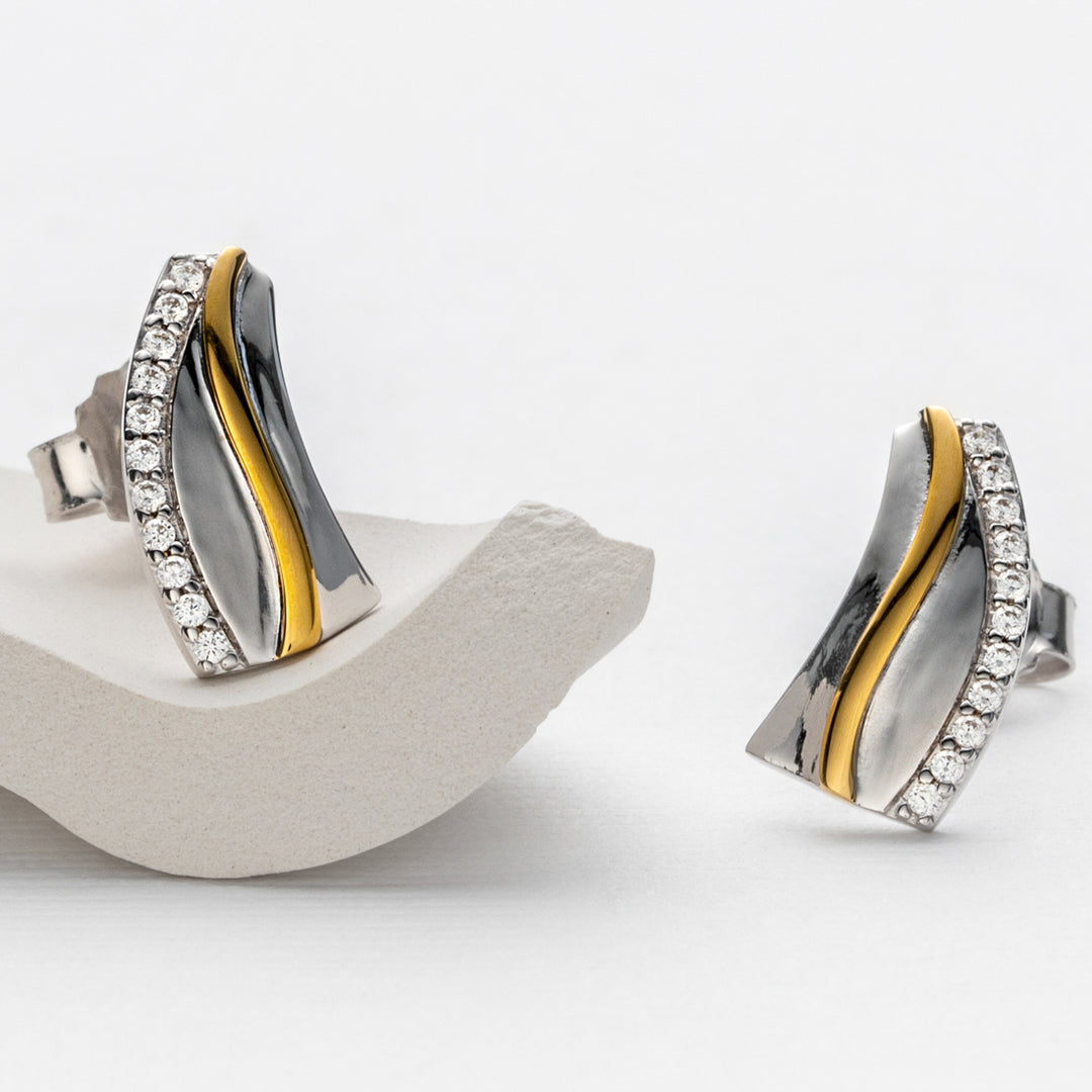 Two-Tone Sterling Silver Celestial Tide Earrings for Women