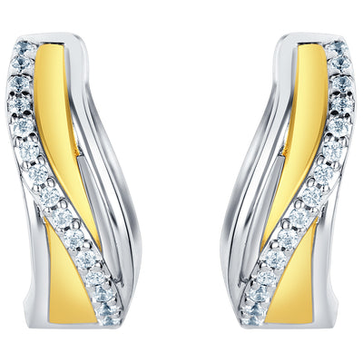 Two-Tone Sterling Silver Swirled Waves Huggie Hoop Earrings for Women