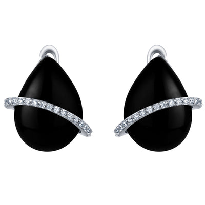 Sterling Silver Black Onyx Midnight Orbit Teardrop Earrings for Women