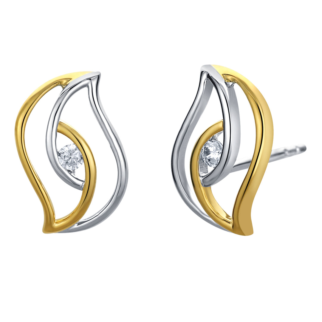 Two-Tone Sterling Silver Double Swirled Teardrop Earrings for Women