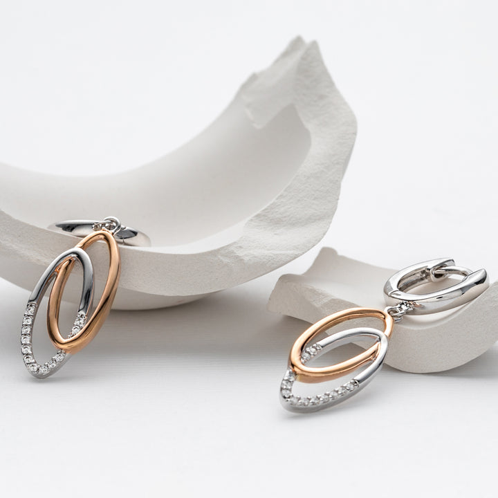 Two-Tone Sterling Silver Eternal Links Drop Earrings for Women