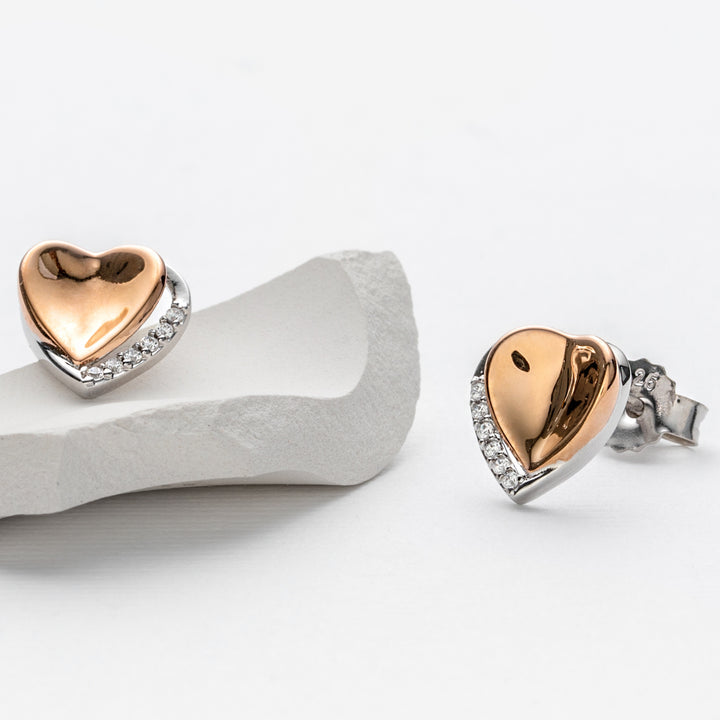 Two-Tone Sterling Silver Cupids Heart Earrings for Women