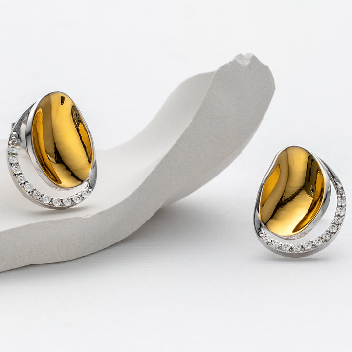 Two-Tone Sterling Silver Sun-Drop Earrings for Women
