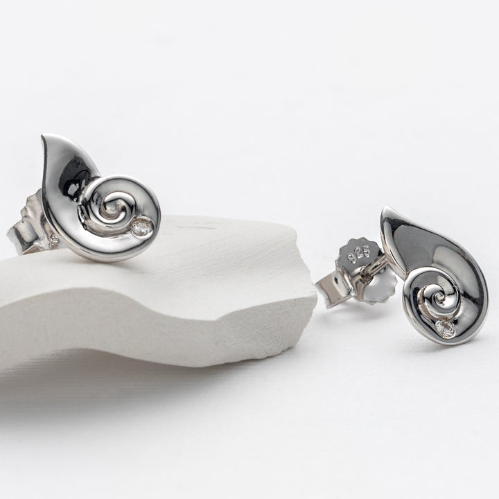 Sterling Silver Spiral Seashell Earrings for Women