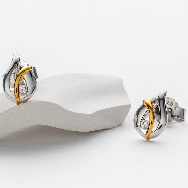 Two-Tone Sterling Silver Raindrop Stud Earrings for Women
