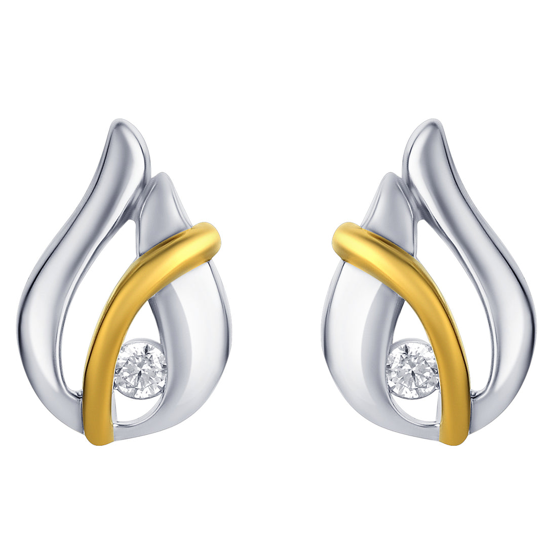 Two-Tone Sterling Silver Raindrop Stud Earrings for Women